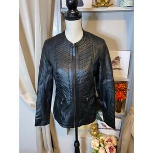 NWT Mark Alan New York size Medium Black Front Zip Faux Leather Moto Jacket